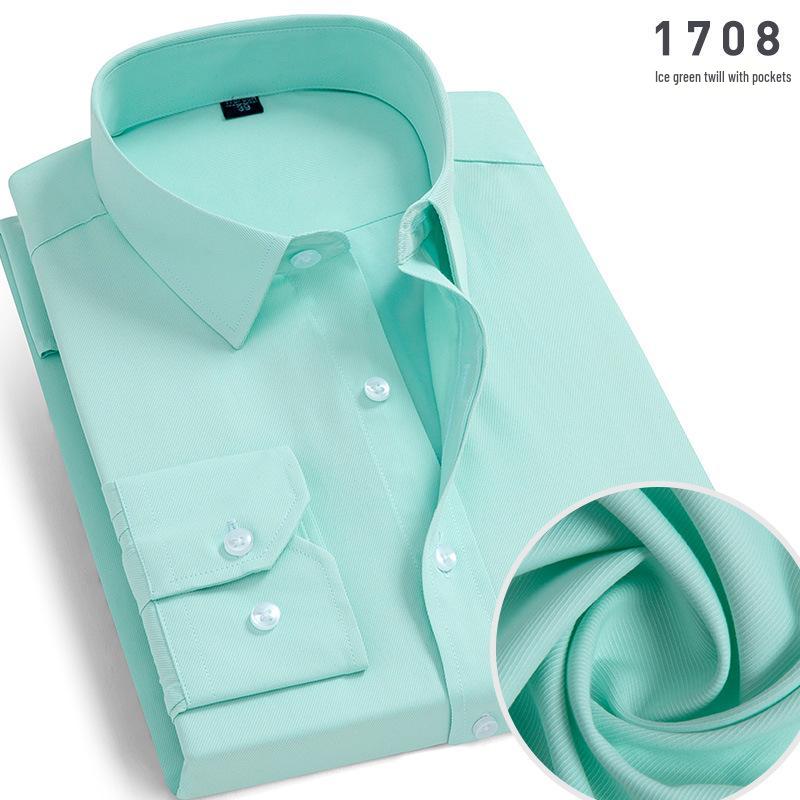 2025 Men's Non-Iron Long Sleeve Blue Striped Shirt: Spring & Autumn Business Wear