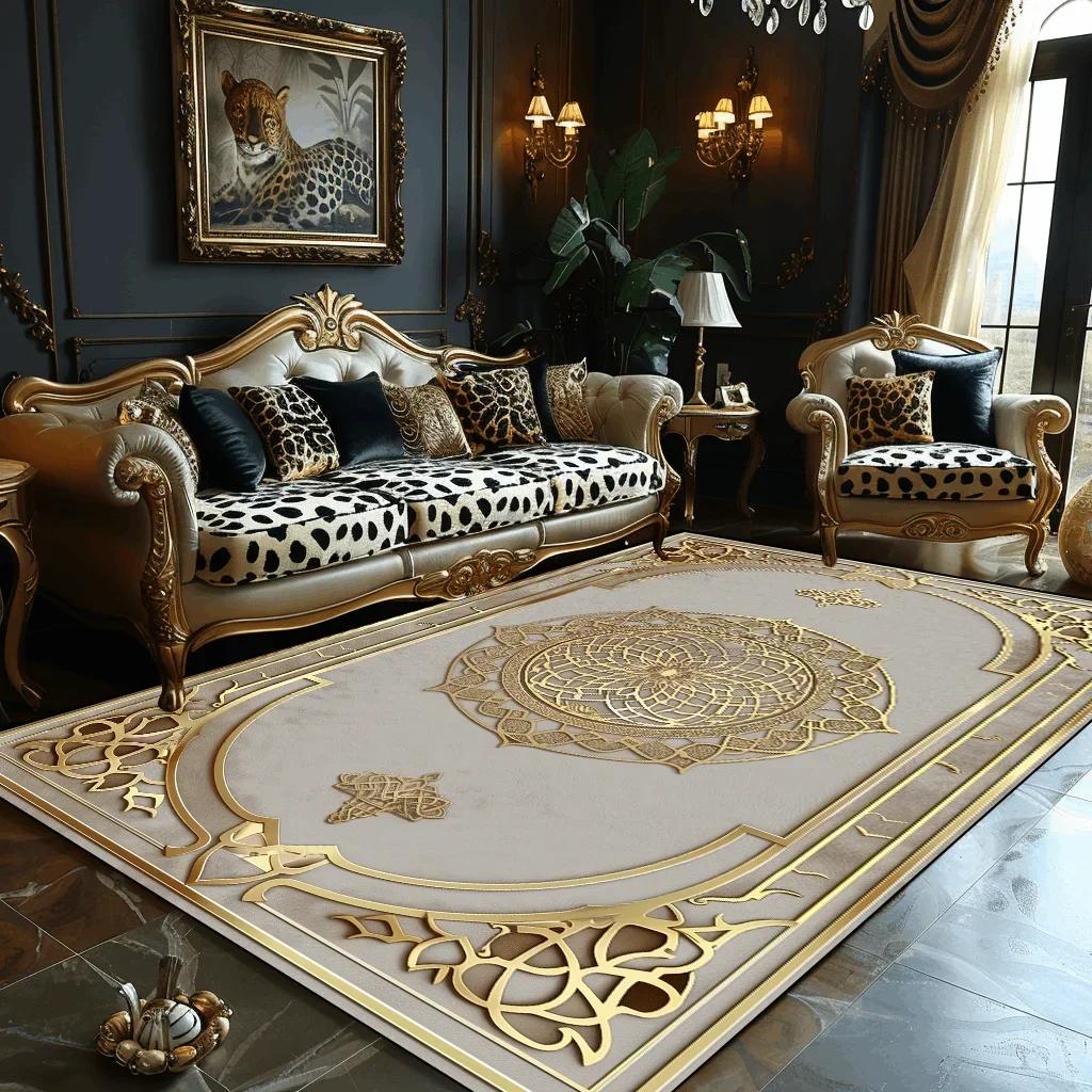 Luxury Golden Carpet Living Room Decoration Home Sofa Table Beside Carpets Bedroom Hotel Hall Non-slip Soft Floor Mats Tapete