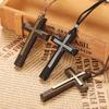 Fashion Cross Wooden Pendant Men's and Women's Necklace Black Brown Sweater Chain Rope Religious Neutral Jewelry Accessories