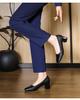 2025 Women's Black Soft Leather Square Toe Chunky Heel Formal Work Heels for Professional Attire