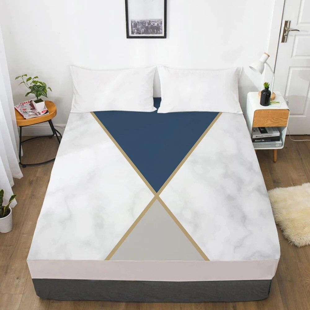 Κάλυμμα Στρώματος Σεντόνι με Λάστιχο Σεντόνια Κλινοσκεπάσματα Λευκά Είδη Queen King Size Σεντόνι 90/160X200CM Μάρμαρο Γεωμετρία