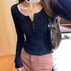 Women's Retro U-Neck Slimming Long-Sleeve Ribbed Knit Top, 2025 Autumn/Winter Collection