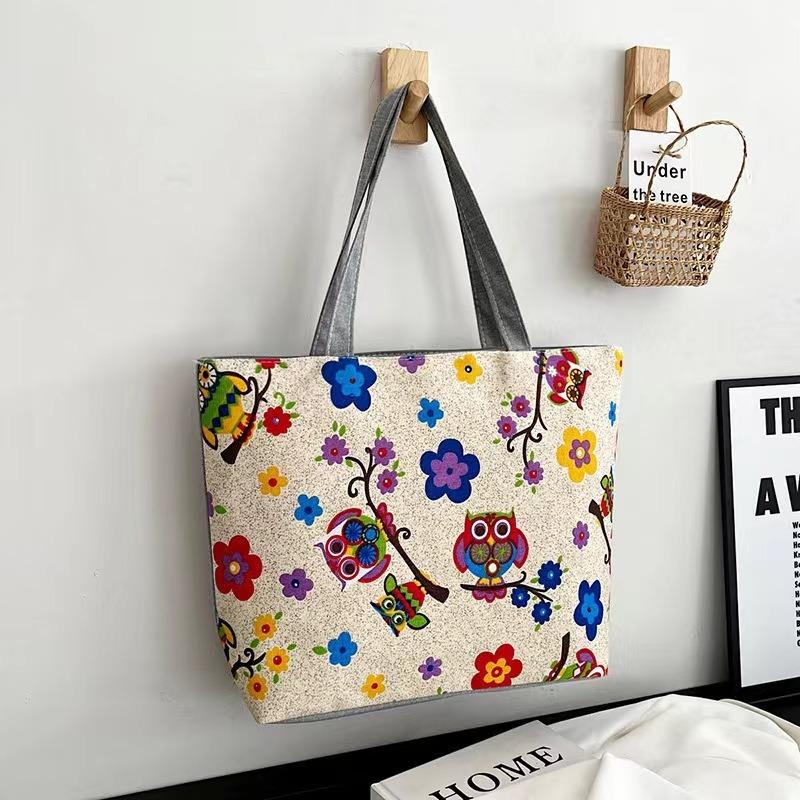 New printed bag large capacity tote bag literary flower cloth student bag shoulder portable canvas women's bag