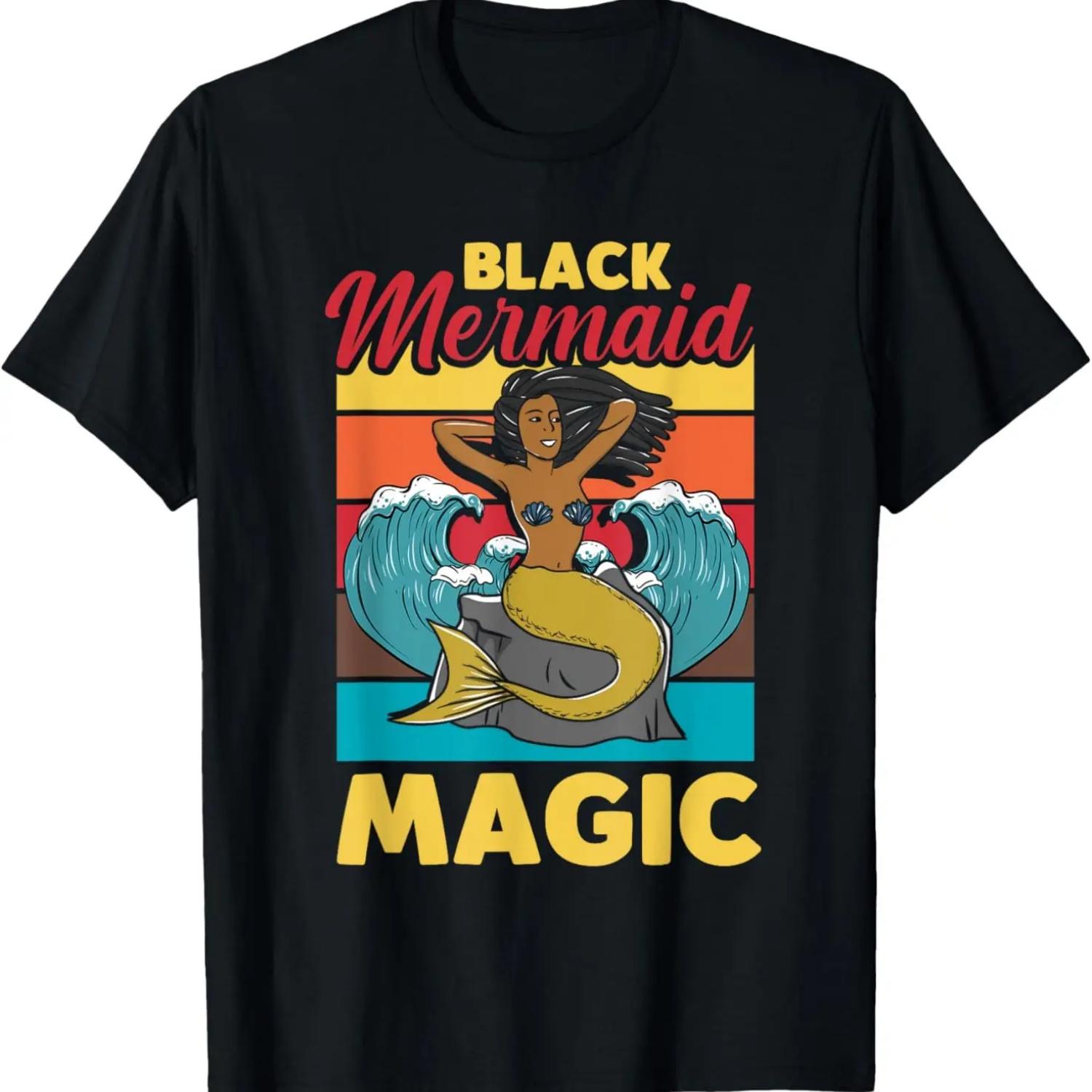 Mermaid African American Black Mermaid Magic T-Shirt S чёрный