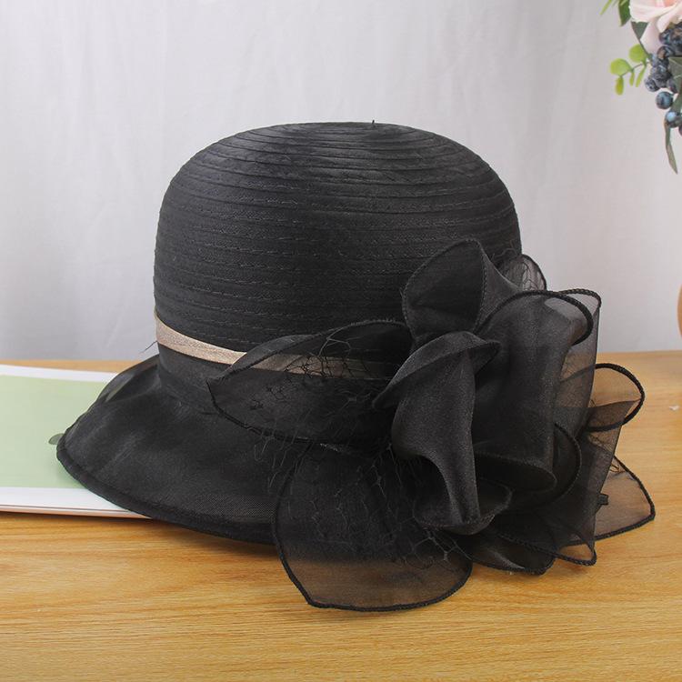 Elegant Temperament Mesh Yarn Flower Top Hat Women'S Fashion Versatile Organza Small Pot Hat Summer Sun Protection Sun Hat