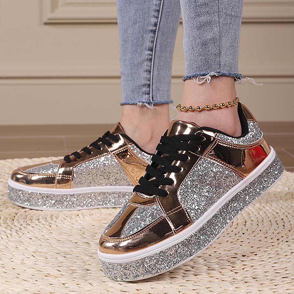 Women's Leather Platform Casual Shoes Bright Top Fashion Low Top Lace Up Sneakers Sneaker Slippers for Women