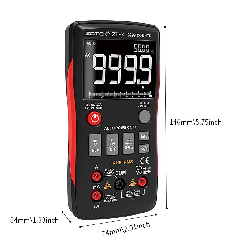 ZOYI ZT-X Digital Multimeter T-RMS Auto Range EBTN LCD DC AC Voltmeter Ammeter Current Capacitor Ohm Temp Hz NCV Tester