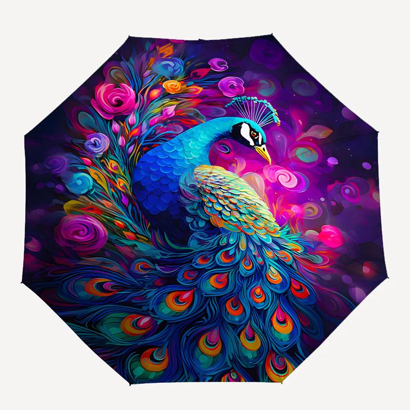 1pc Colorful Peacock Floral Artwork Umbrella with Plastic Handle,Suitable for All Seasons Home Travel Outdoor UmbrellaB1645