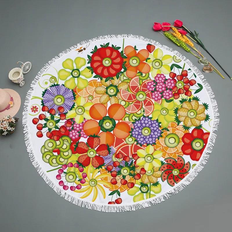 Watermelon Orange Microfiber Round Beach Towel Fruit Thick Shower Bath Towels Summer Swimming Circle Mat Towel With Tassels