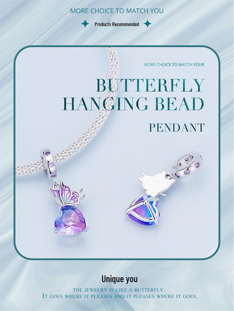 S925 Silver Gradient Purple Butterfly Pendant Bracelet