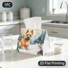 1pc Tissue Box, Watercolor Cairn Terrier Winter Festive Pattern, 2D Flat Printing, Crafted with Strong Polyester, Can Be Washed, Tissue Holder, for Ou