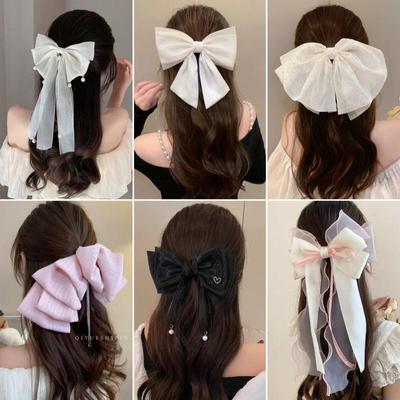 Elegant Large Bow Heart Ribbon Hair Clip - High-End Temperamental Accessory for Half Updo