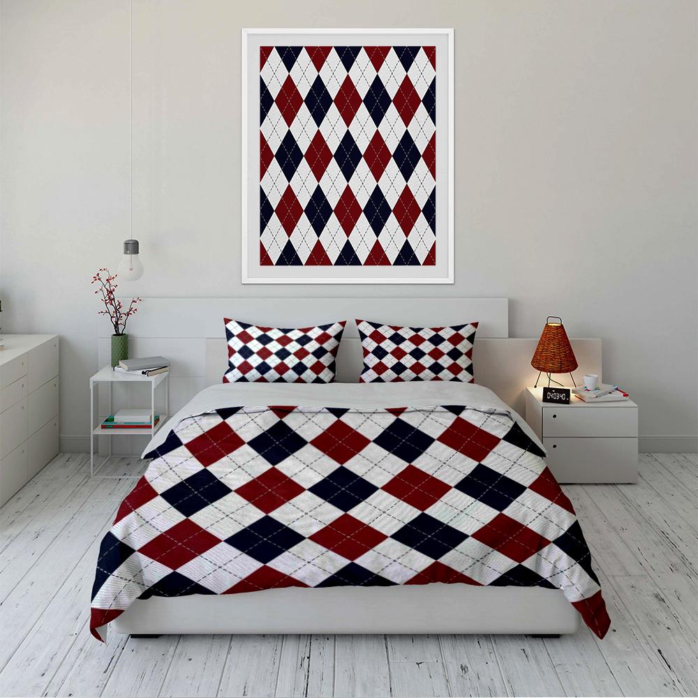 Plaid Red and Navy Blue Bedding Set Bedding set (1 duvet cover, 2 pillowcases, duvet not included)