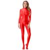 Lady Glansig Bodystocking Stretchig Sexig Hel Kroppsdräkt Långärmad Jumpsuit med Dragkedja Glänsande Slät Leotard Catsuit för Dansövning Klubb Poledans