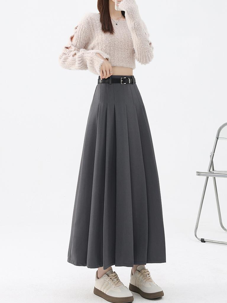 Women’s Pleated Skirt Preppy Style High Waist A Line Mid-length Skirts Vintage Casual Y2k Clothing Autumn