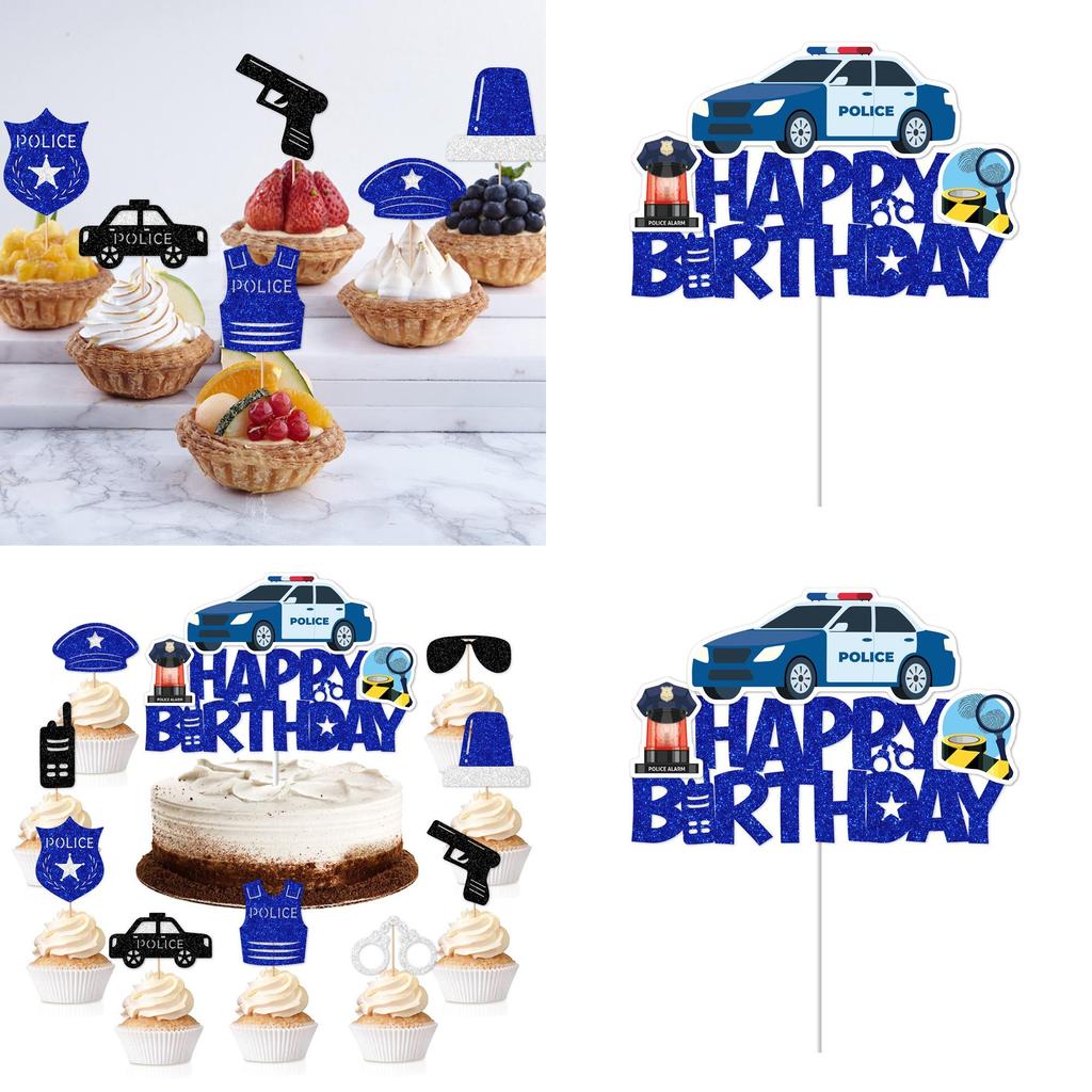 Police Theme Birthday Cake Decorations With Paper Cake Toppers For Party Celebration