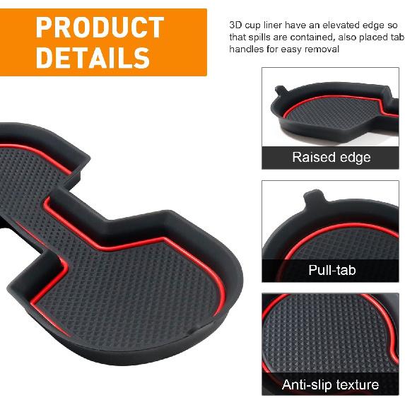 Cup Holder Erts Coaster For Nissan Sentra Accessories 2025 2024 Center Console Liners Silicone Cup Mat Pad Interior Decoration(4Pcs Sets,Red