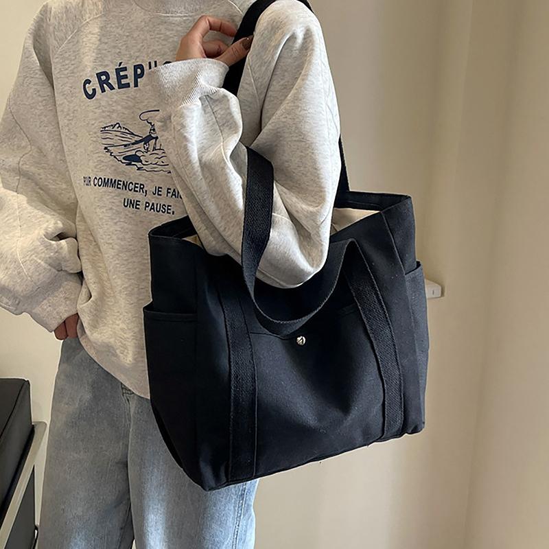 1Pc College Style Student Outfit Book Shoulder Bag Large Capacity Canvas Tote Bags For Work Commuting Carrying Bag