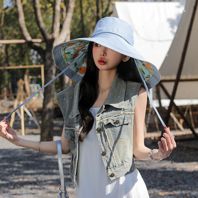 Bucket Hat Women Plus Large Eaves Sunshade Double-Sided Sun Protection Hat Casual Simple Travel Uv Protection Hat