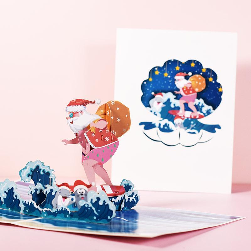Creative 3D Pop-up Christmas Greeting Card: Surfing Santa