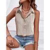 Camicia da Donna a Maniche Corte a Strisce Verdi e Bianche con Bottoni e Collo Top Casual Estivo
