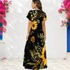 Women Plus Size V Neck Short Sleeve Floral Printed Dark Blue Straight Maxi Dress