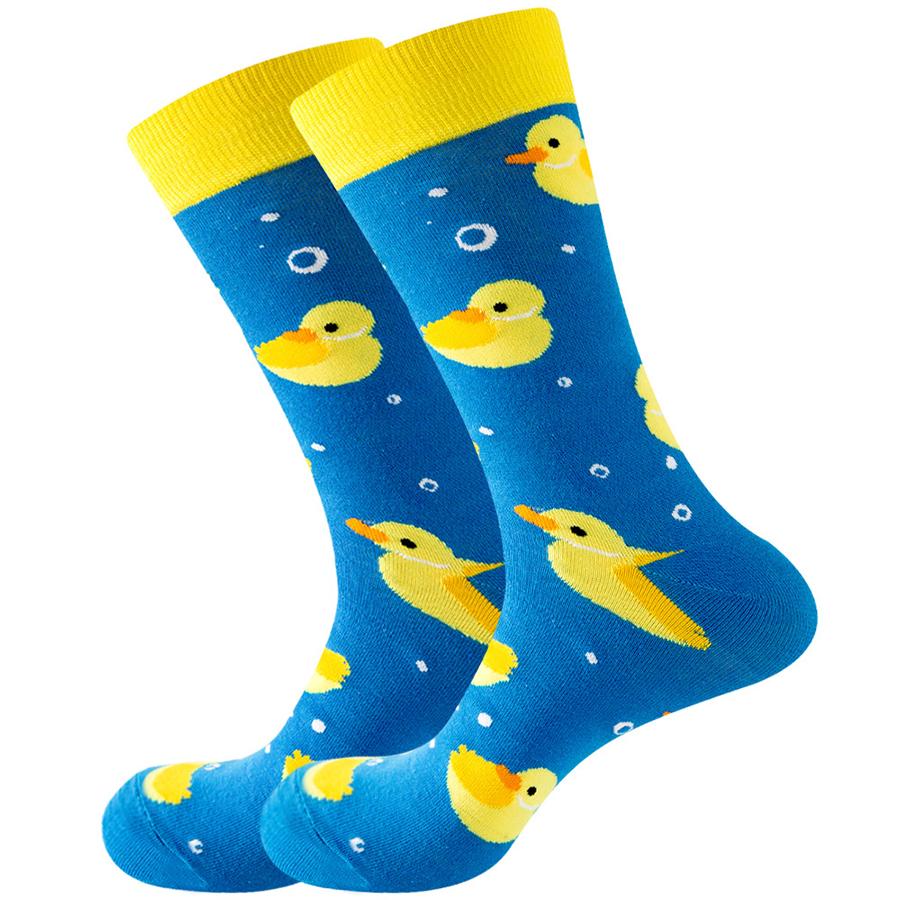 1 Pair Cartoon Men's Socks Comfortable Warmth Socks Duck Coconut Tree Donut Trendy Socks Cake Gift Socks Stripes Christmas Gift