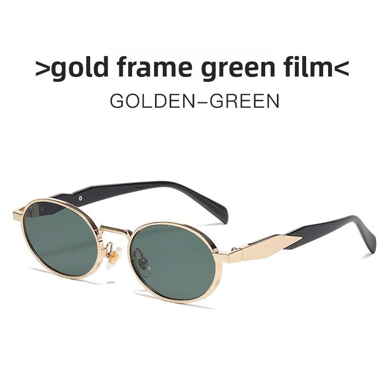 European Style Metal Oval Sunglasses With Uv400 Protection For Fashionable Outdoor Activities