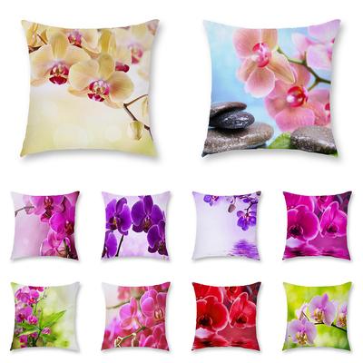 Housse de coussin carrée en polyester imprimé orchidées colorées pour décoration de canapé de salon à la maison 45x45cm