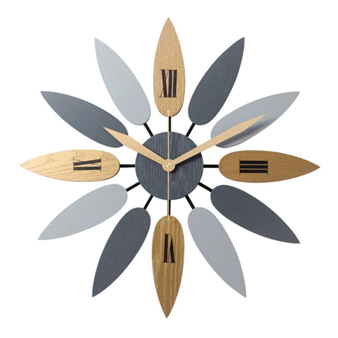 

European style wrought iron leaf hanging clock, creative bar decoration, living room wall clock, Roman silent clock красный