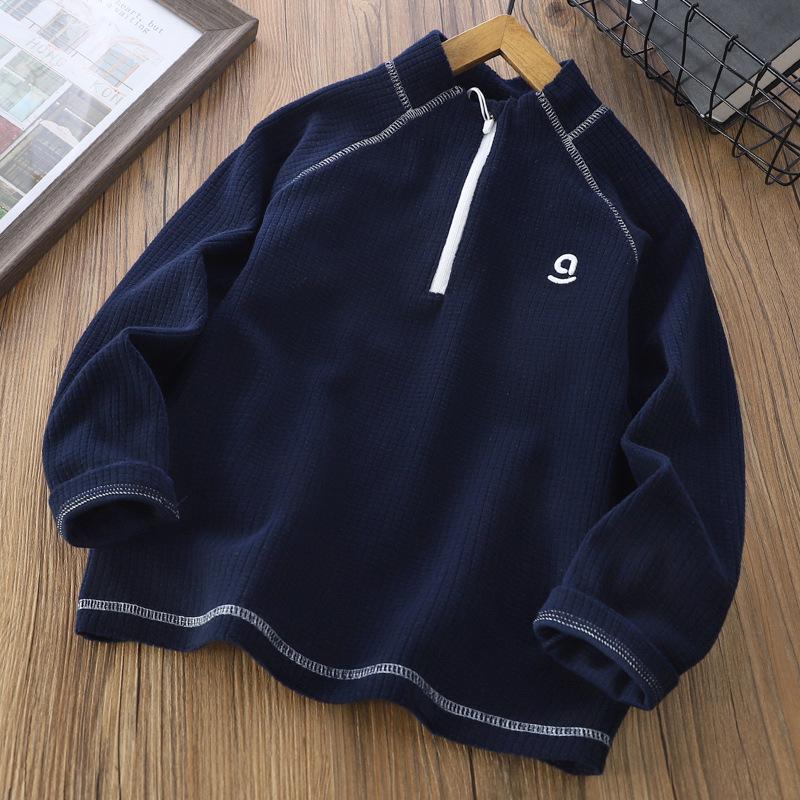 

2025 Autumn Kids Thin Fleece Stand-Up Collar Zipper Base Layer Top for Lightweight Outdoor Use 120 cm