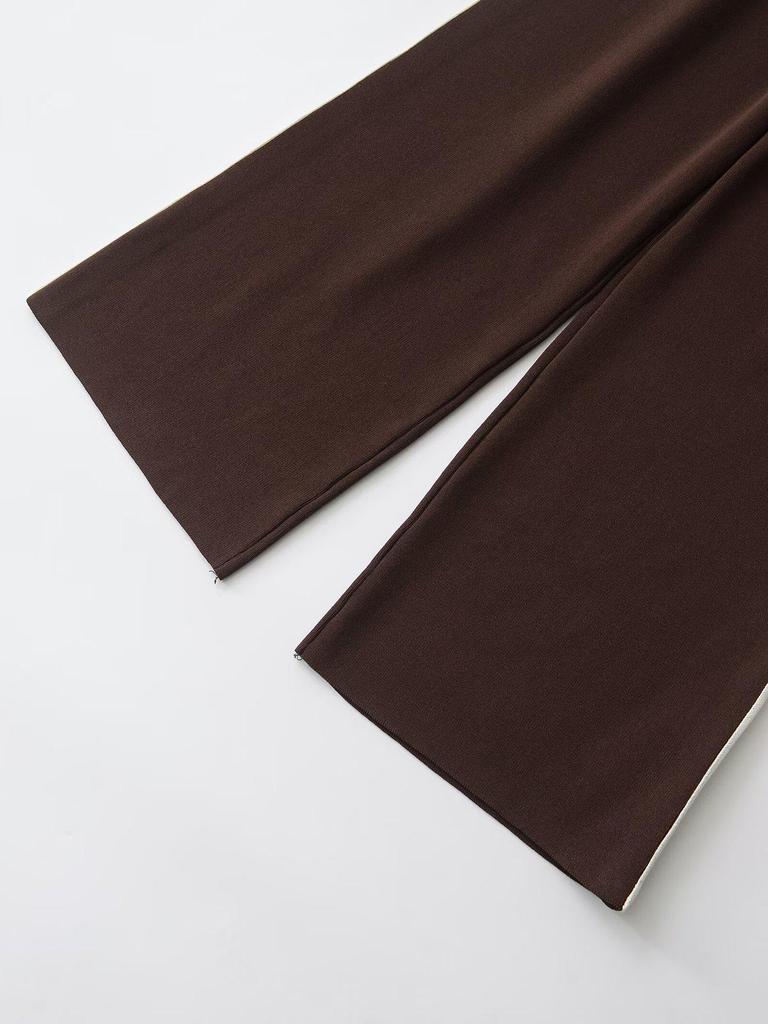 Spring 2025 Women's European & American Style Long Sleeve Stand Collar Knitted Sweatshirt with Long Pants