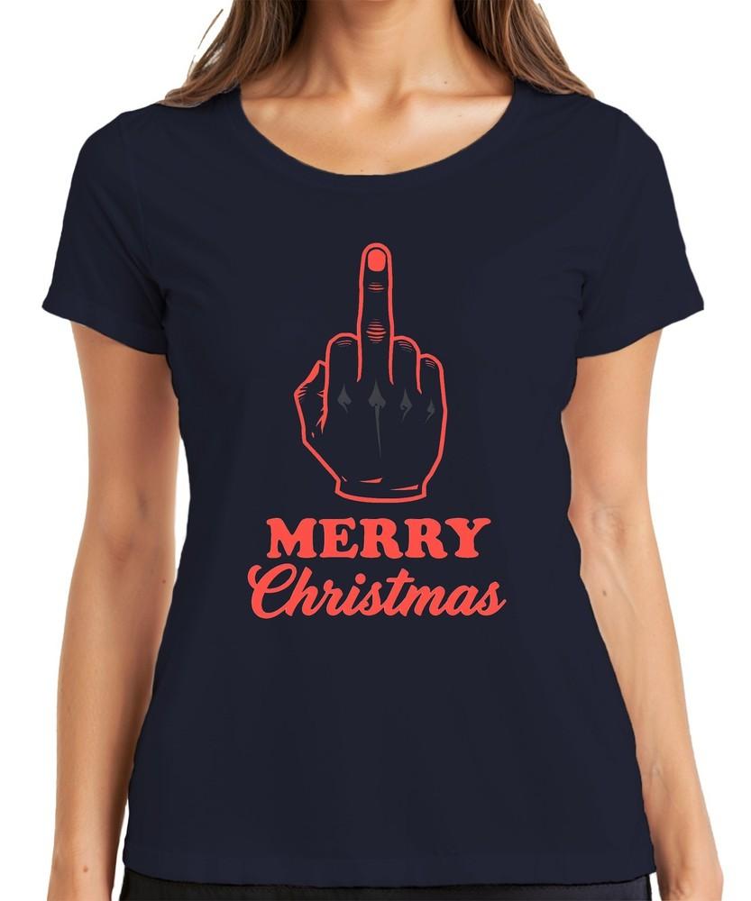 Merry Christmas Middle Finger Cheeky Sarcastic Xmas Funny Ladies Tshirt S