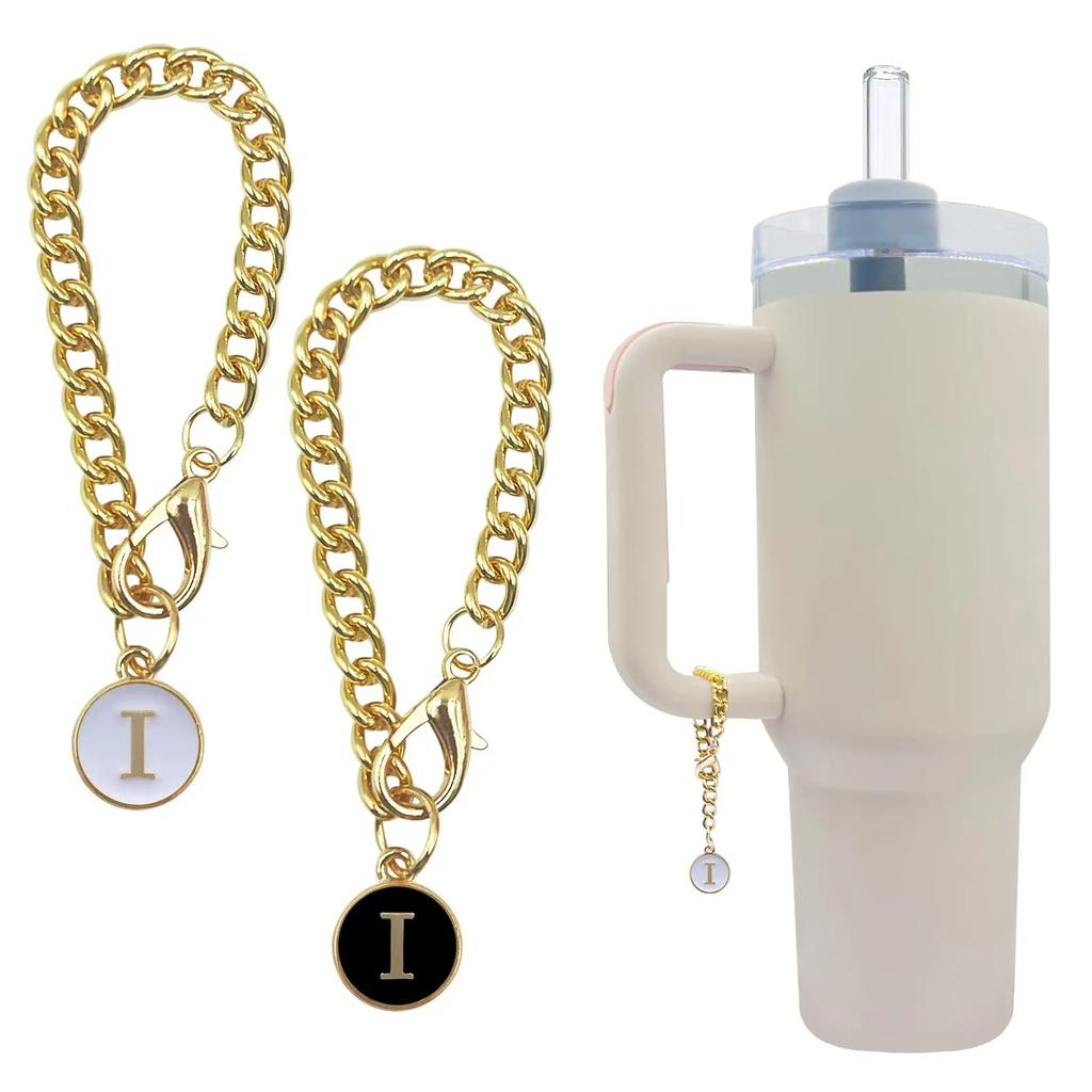 2PCS 26 Letters A To Z Charm Gold Chain Accessories for Ice Cream Tumblers 20 30 40 Oz Glass Tumblers with Handles