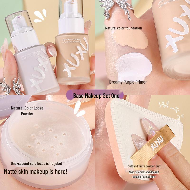 XUXU Lightweight Skin Base Makeup Set: Four-Piece Cosmetic Kit for Students and Parties