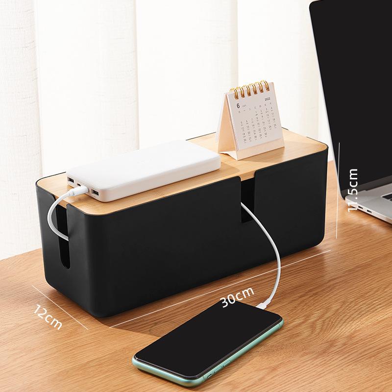 Cable Management Box Bamboo Cover Wire Junction Board Storage Box Hide Wires Power Strips Desk shelf Cable Makeup Organizer Boxs