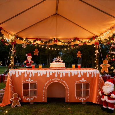 Yousheng Christmas Gingerbread House Tablecloth 7.55 X 9.84 Ft Tablecloth with Cut-Out Door Windows Table Cover Playhouse for Kids Xmas Gathering