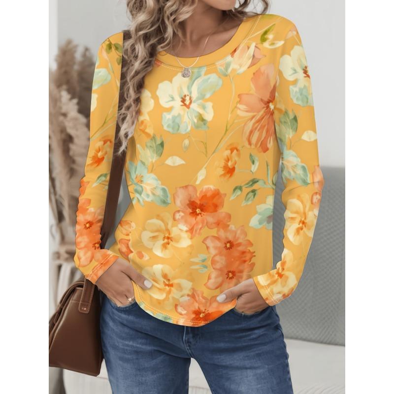 Vintage Floral 3D Print Women's Crew Neck Long Sleeve T-Shirts Comfortable Fashion Tops Tee Y2k Clothes Harajuku Female Clothing
