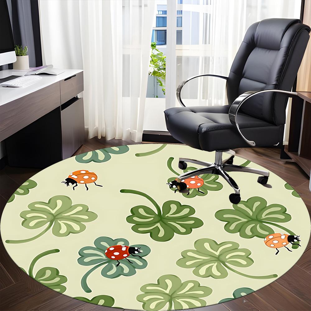 1pc Ladybug Clover Chair Carpet for Office, Indoor Non Slip Washable Polyester Fiber Carpet,