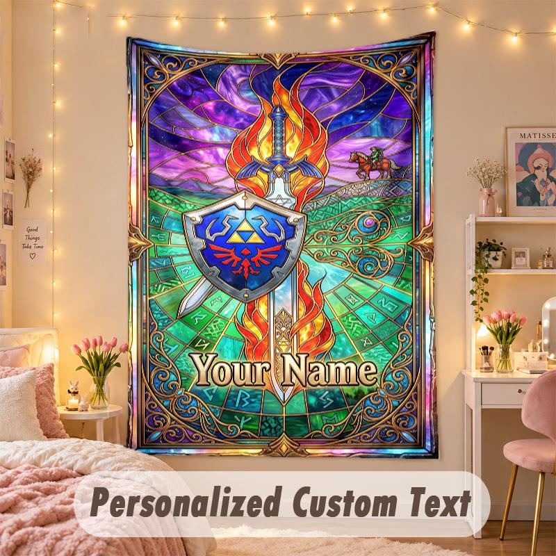 Custom Personalized Tapestry,Zelda Print Custom Name Text Wall Art Hanging for Bedroom
