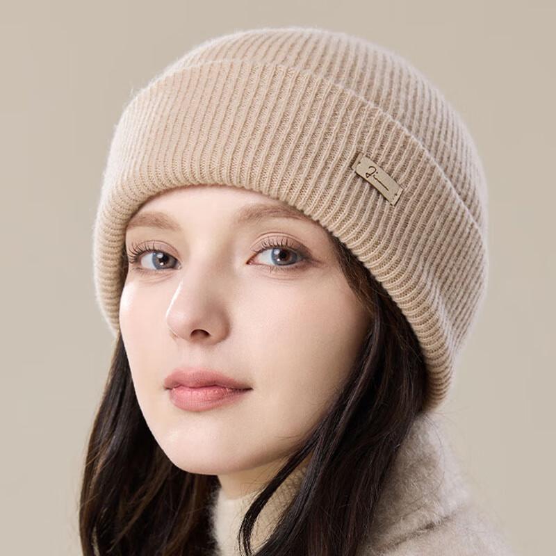 JIUMU Women's Thickened Pure Wool Knitted Beanie