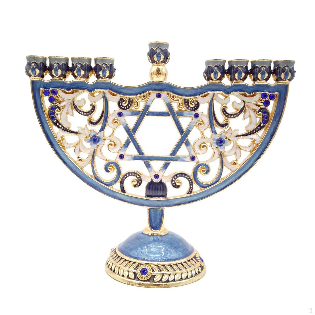 6.5 Inch High Enamel Menorah Painted In Enamels Jewish Bejeweled European Style Retro Candlesticks