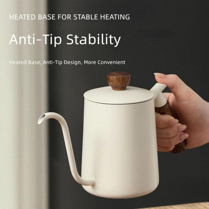 Kaffee-Gießkanne mit 304 Metallkörper, Holzgriff und abgewinkeltem Hals für ruhige Hand-Tassen-Routinen Täglich