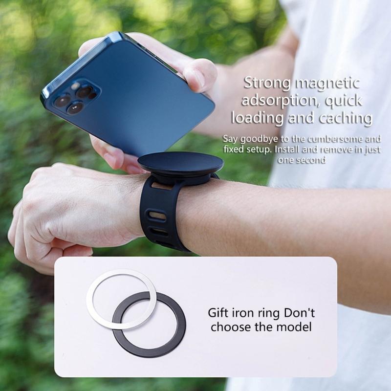 Silicone Magnetic Phone Wrist Strap Holder 360 Rotation Adjustable Viewing Angles Secure Grip For Mobile Devices