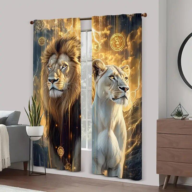 Vibrant Golden Lion Pole Bag Curtains Bedroom Living Room Decoration Home Made Of Polyester Area Decor
