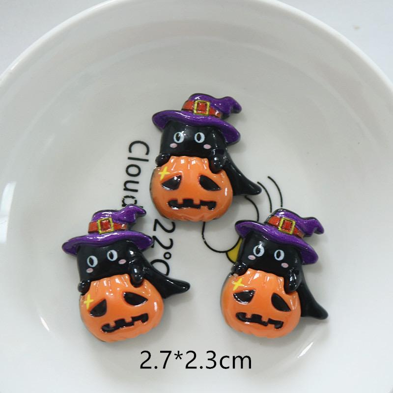 10Pcs Resin Colorful Kawaii Eye Bat Pumpkin owl Ghost Skull Figurines Flatback Stone DIY Bow Halloween Decor Scrapbook Crafts