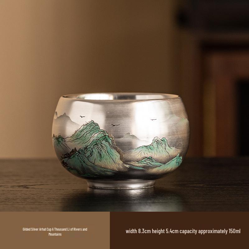 Luxury Year of the Dragon Silver Gilded Tea Cup, Large Capacity for Home or Office
