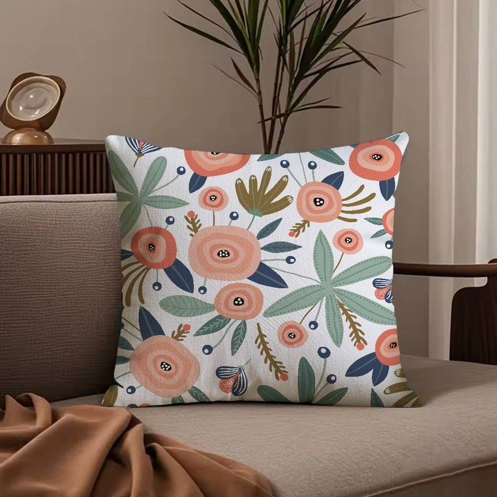 Spring and Summer Floral ART Pillow Case Anti-dustmite Pillowcase Invisible Zipper Silky Short Plush Sofa Cushion Cover