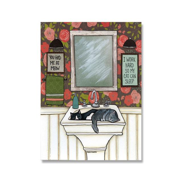 Art Poster Vintage Funny Black Cats Lady Poster Abstract Anvas Painting Nordic Color Art Print Laundry Wall Picture No Frame