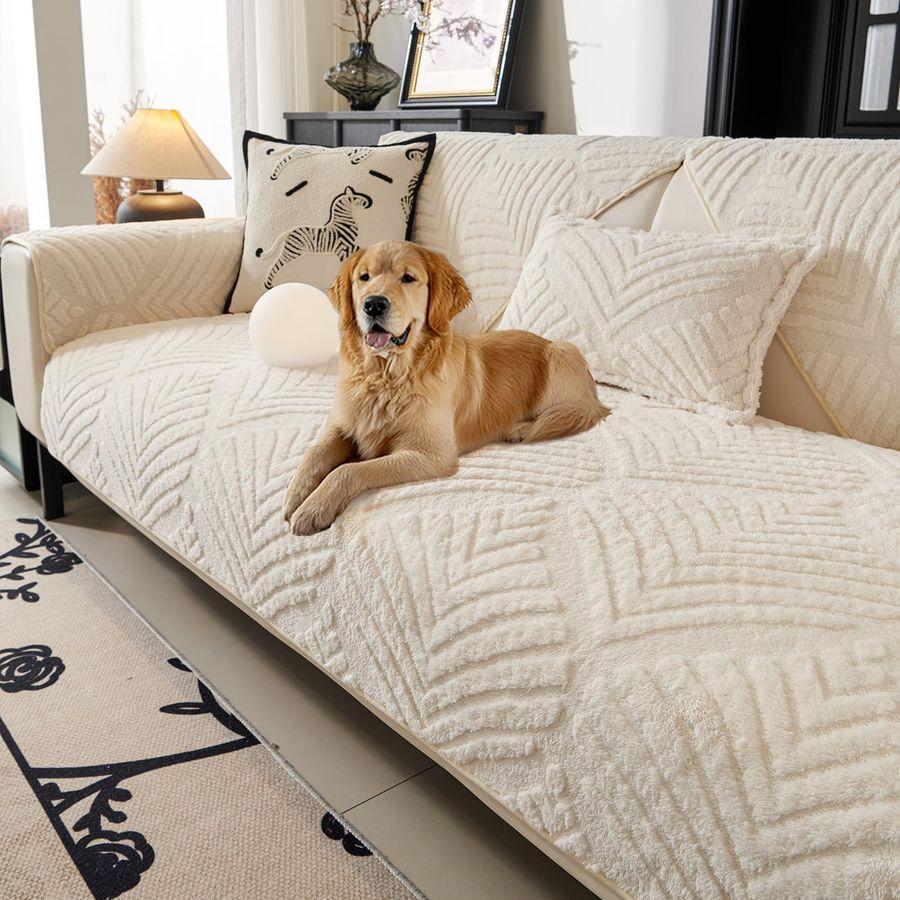 

Couch Cover, NonSlip Sofa Cover Plush Warm, Funny Fuzzy Pet Couch Covers for SofaLarge 4 Seater, Leaf Pattern Couch Protector fo белый